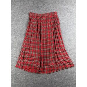 Vintage Bechamel Skirt Womens 14 Red Plaid Rayon Midi Pleated Pockets 90s